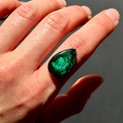 ‘Half Bloom' Chatoyant Velvet Malachite Teardrop Cabochon - 22mm x 14.5mm (W17)