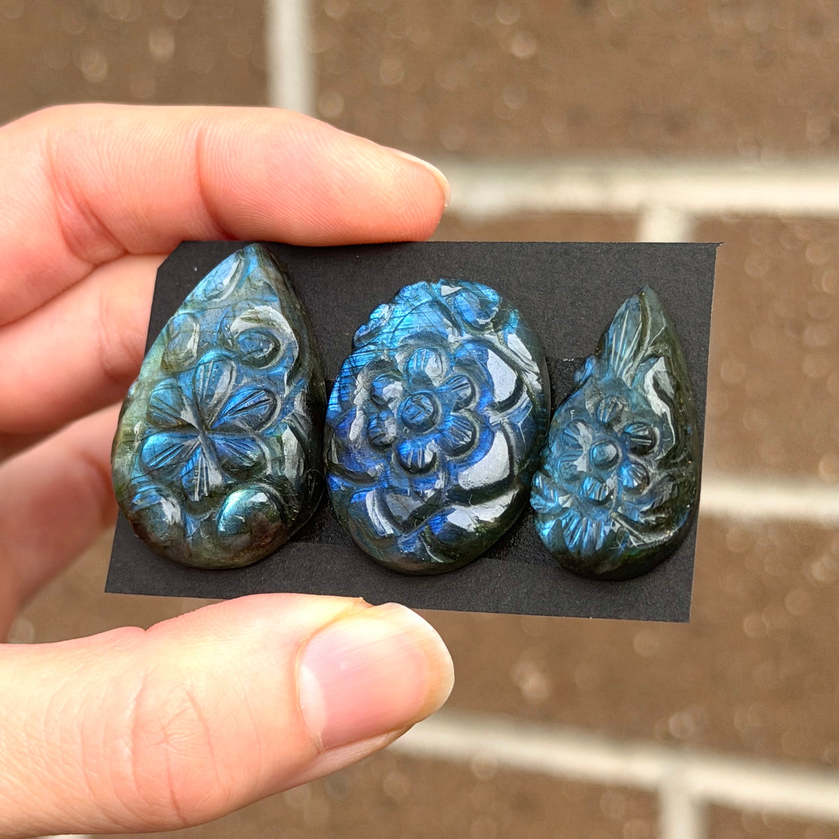 Blue Labradorite Flower Carved Cabochon - Choose your Stone (W7-EY)