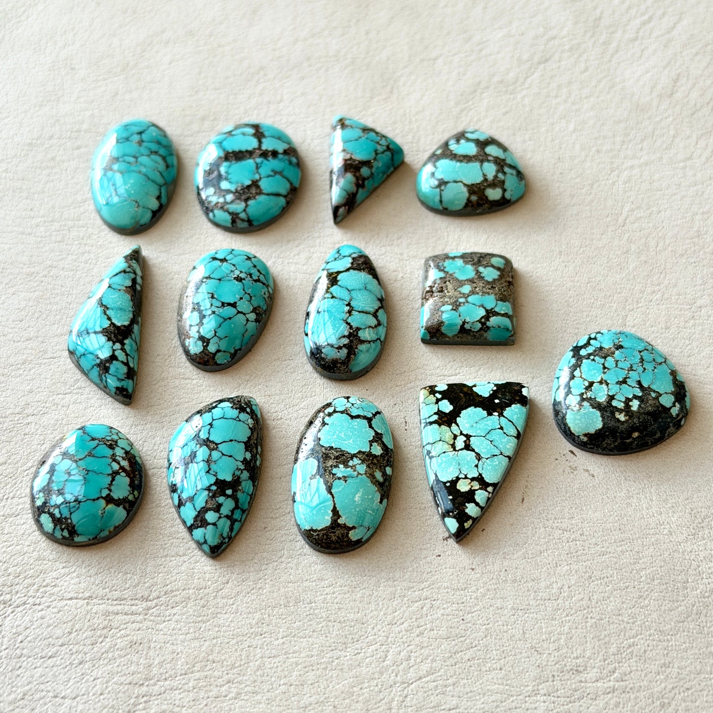Medium Blue (with Black Spiderweb Matrix) Hubei Turquoise Cabochon Smooth (Backed) - Choose your Stone (W12)