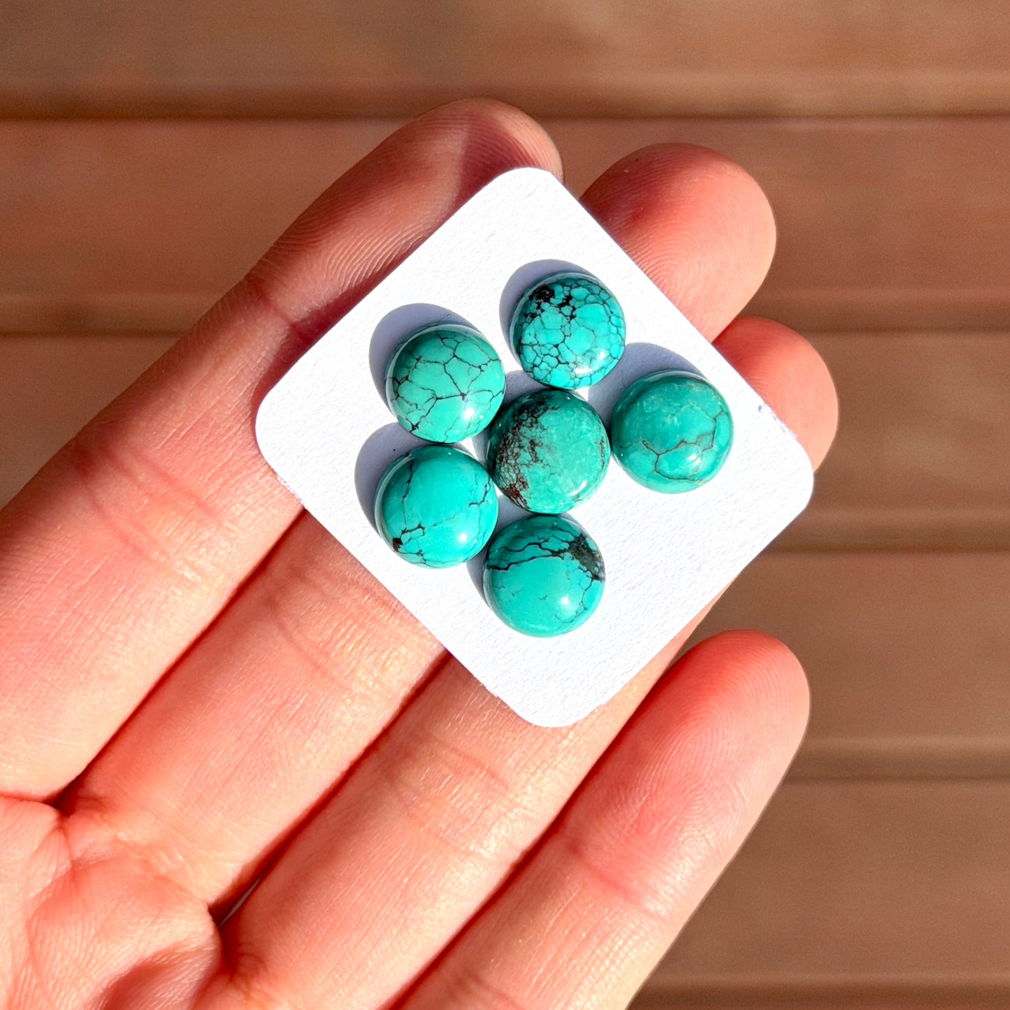 6pcs Green Hubei Turquoise round Cabochons Smooth - 9-10mm (FULL LOT) (W16)
