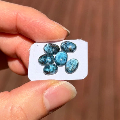 6pcs Teal Moss Kyanite Cabochons Smooth Oval - 7-8mm (FULL LOT) (W14)