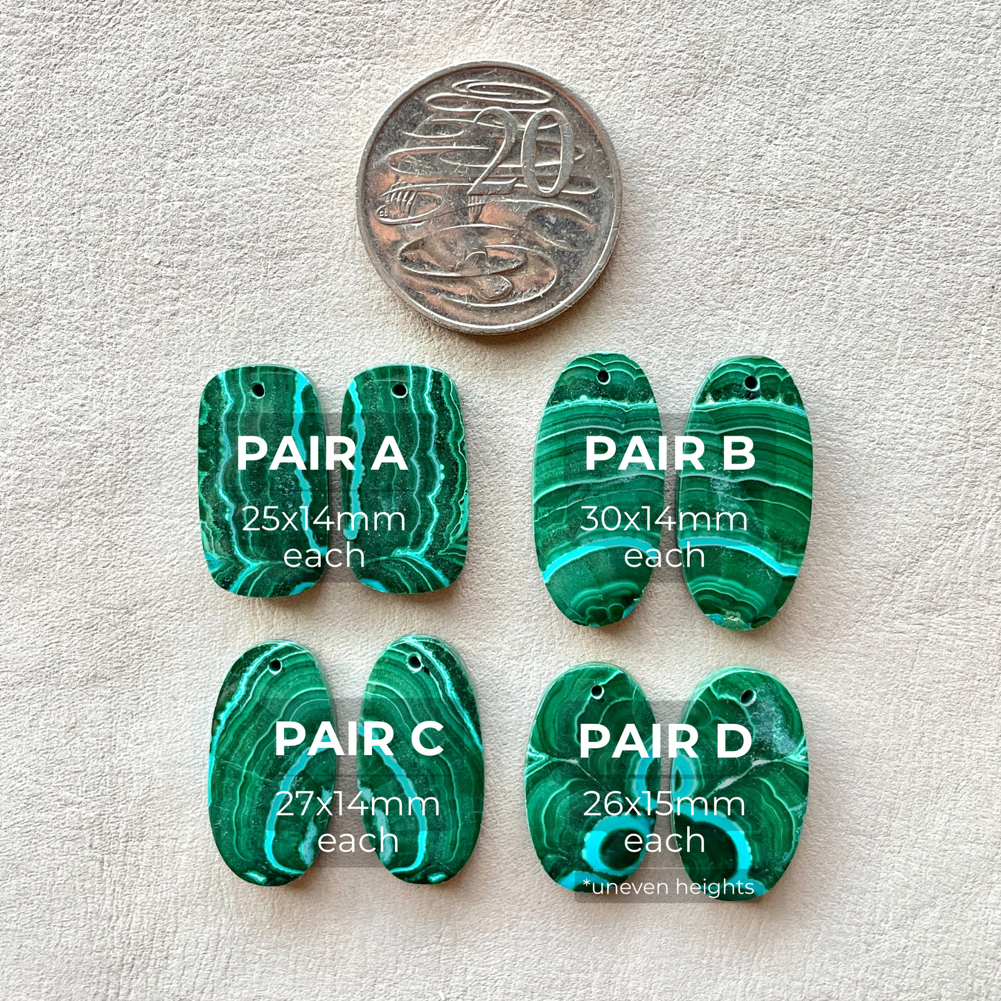 DRILLED Malachite Chrysocolla Cabochon Pairs - Choose your Pair (W6)