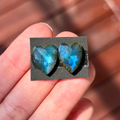 Labradorite Heart Cabochon Pair Rose cut - 14.5mm x 12mm - W12