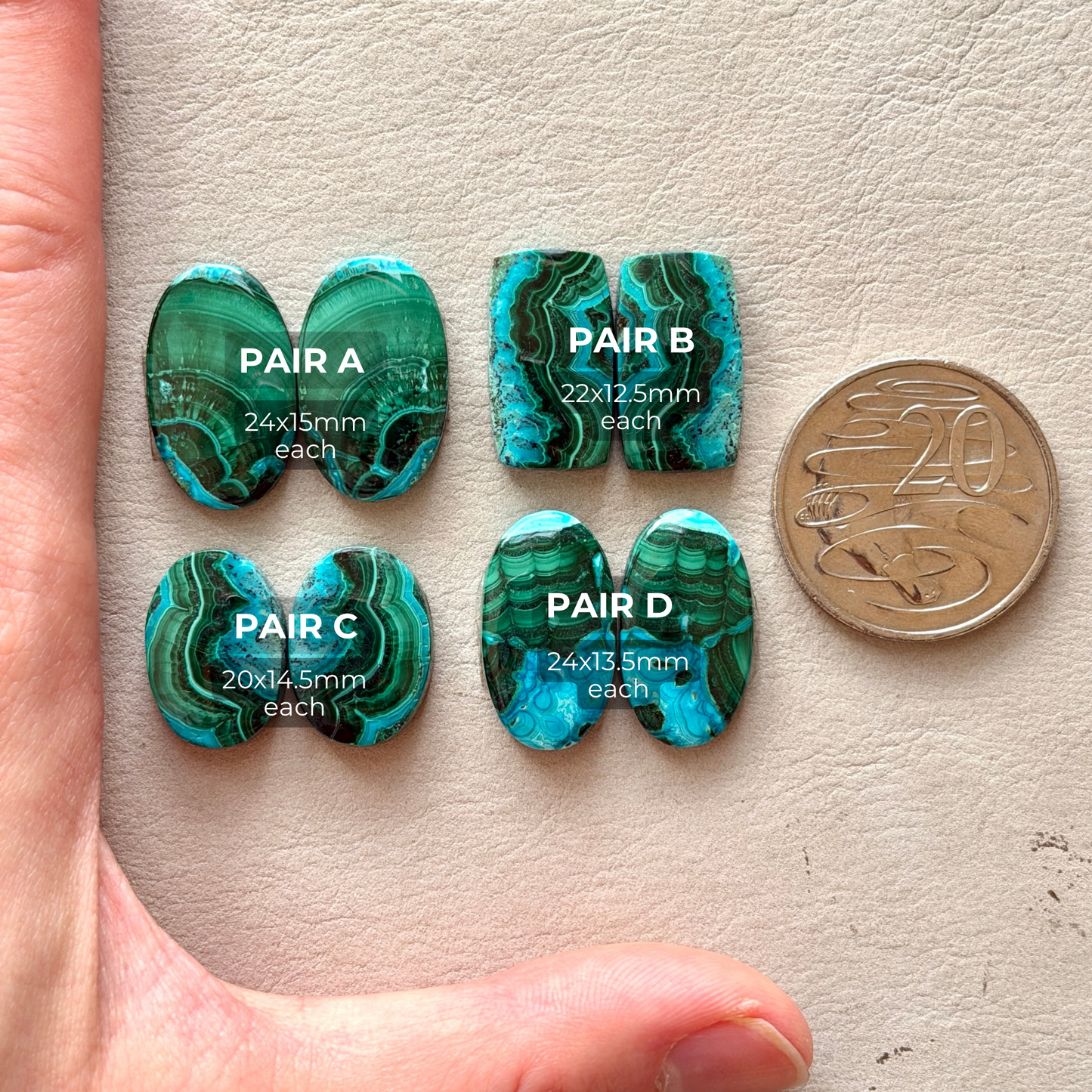 Malachite Chrysocolla Cabochon Pairs - Choose your Pair (W12)