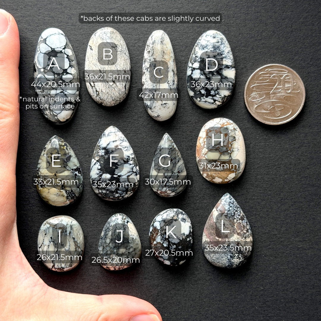 Dark Moon Hubei ("White Turquoise") Cabochon Smooth (Backed) - Choose your Stone (W13)