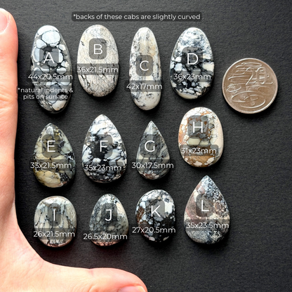 Dark Moon Hubei ("White Turquoise") Cabochon Smooth (Backed) - Choose your Stone (W13)