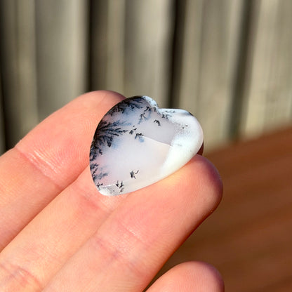 ‘Snowy Winter Branches’ Dendritic Opal Agate Heart Cabochon - 23mm x 24mm (W16)