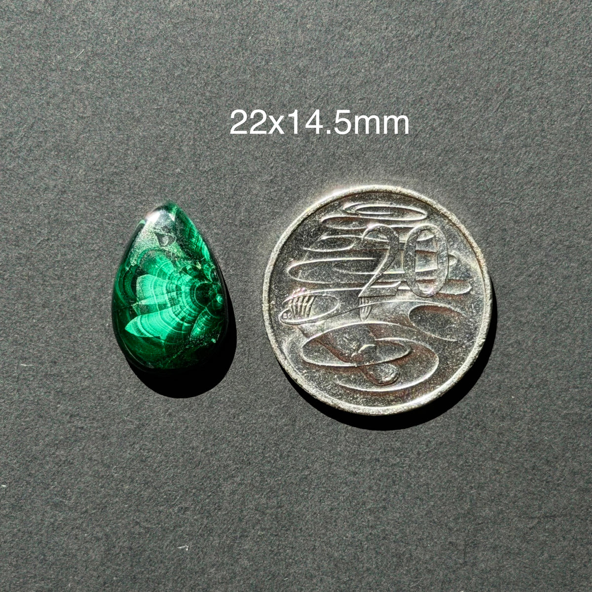 ‘Half Bloom' Chatoyant Velvet Malachite Teardrop Cabochon - 22mm x 14.5mm (W17)