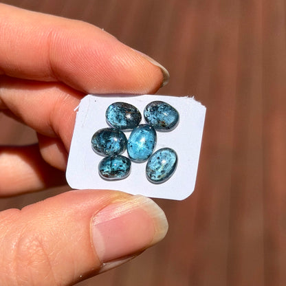 6pcs Teal Moss Kyanite Cabochons Smooth Oval - 7-8mm (FULL LOT) (W14)