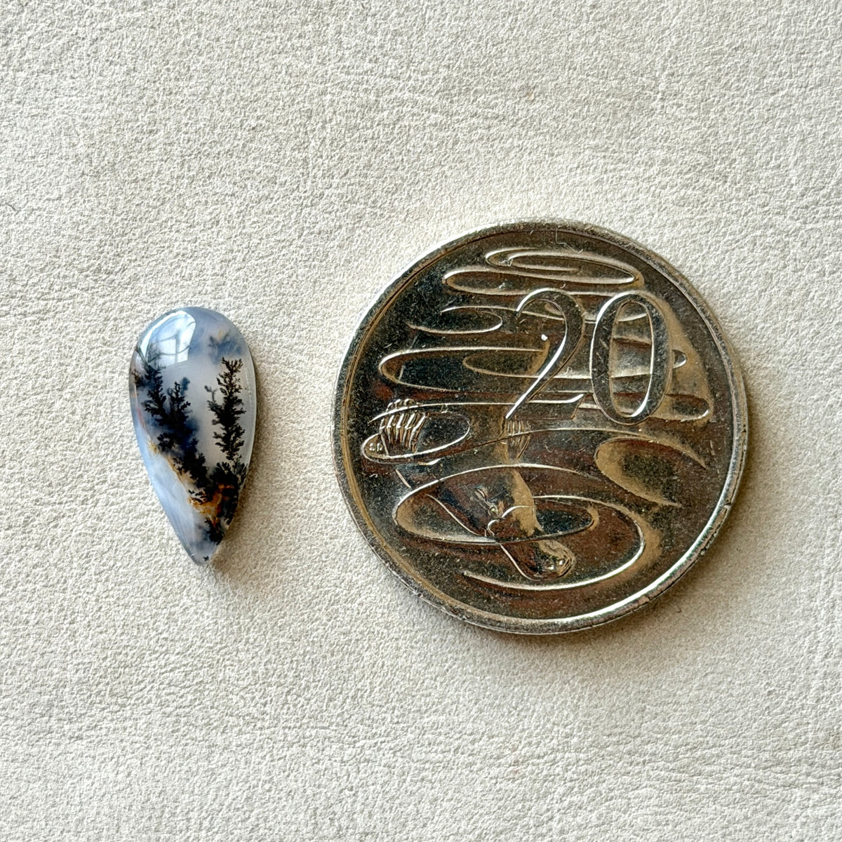 ‘Rooted Together' Dendritic Opal Agate Teardrop Cabochon - 17.5mm x 8.5mm (W3)
