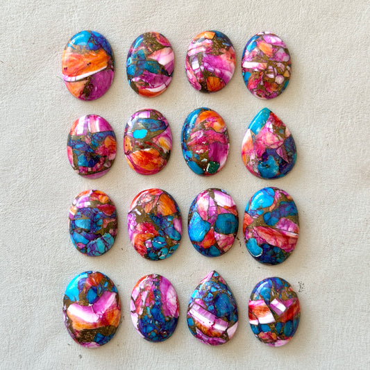 22-27mm Pink Spiney Oyster Copper Turquoise Cabochon Smooth  - Choose your Stone (W15)