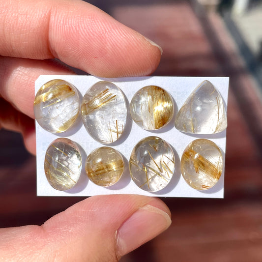 9-14mm Gold Rutilated/Rutile Quartz Cabochon Smooth - Choose your Stone (W7)