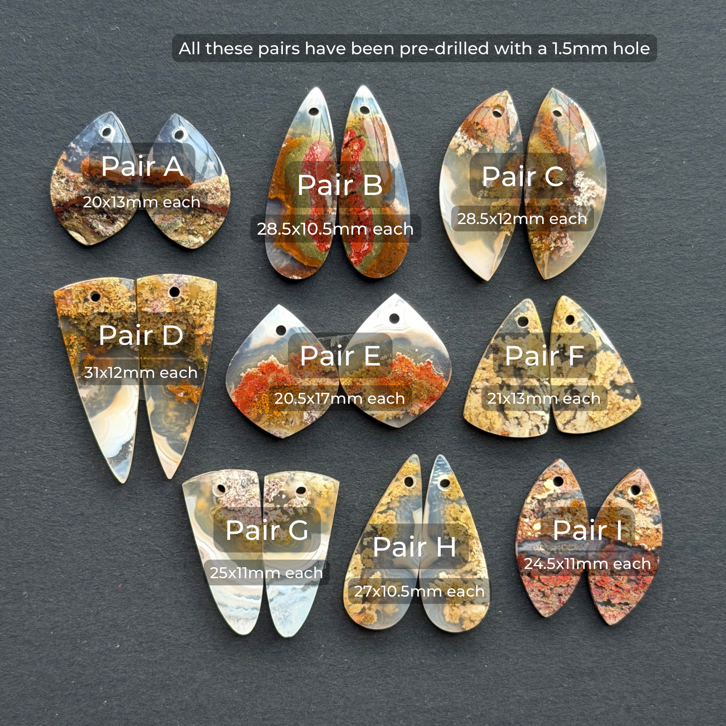 DRILLED Nebula (Ternate) Moss Agate Cabochon Pairs - Choose your Pair (W9)