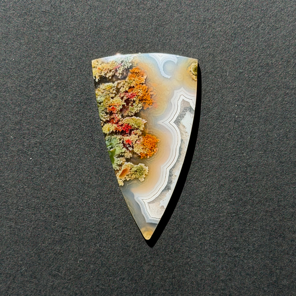 ‘Crescent over the Wild' Nebula Moss Agate Triangle Cabochon - 42.5mm x 24mm (W17)
