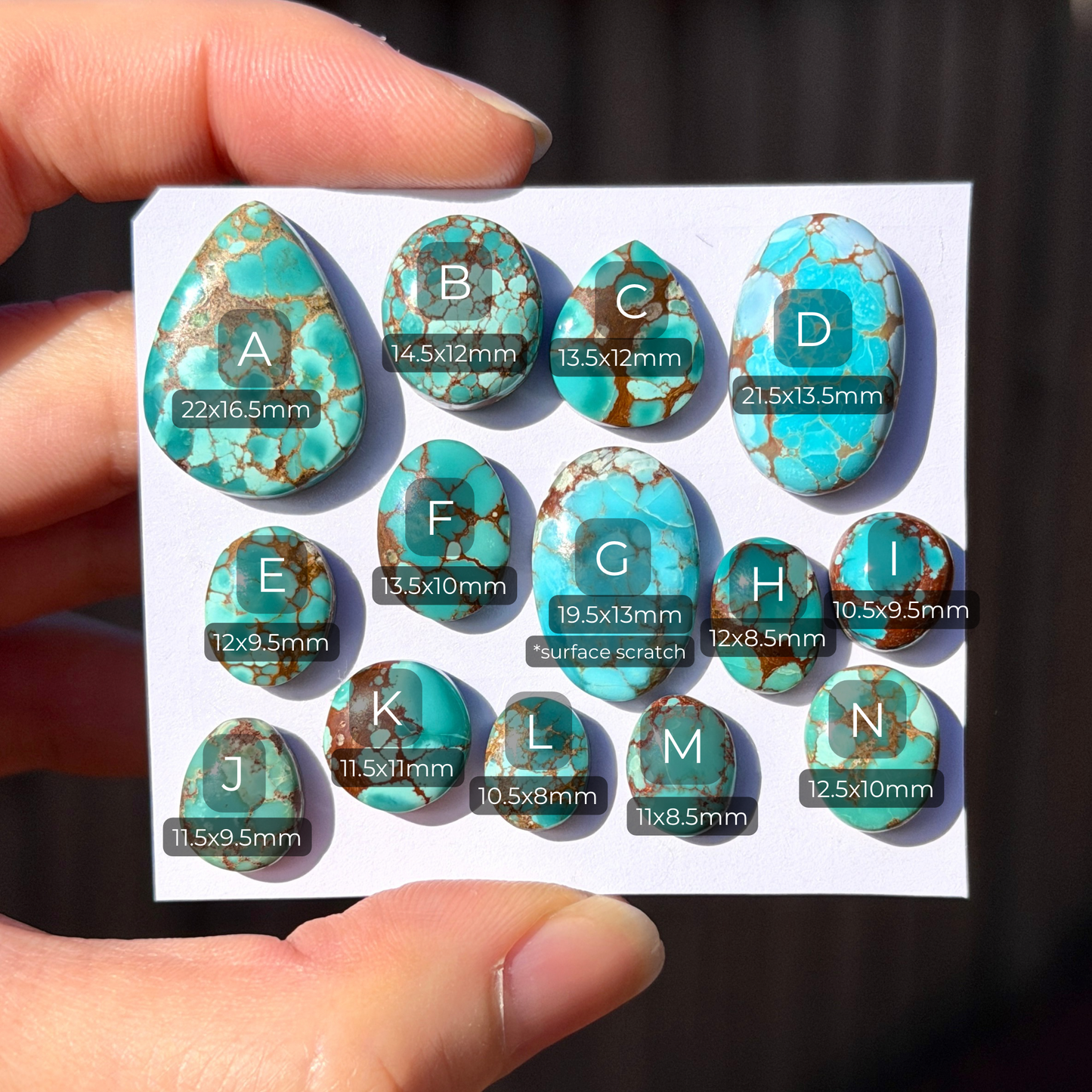 10-22mm Red River Hubei Turquoise (Backed) Cabochon Smooth - Choose your Stone (W15)