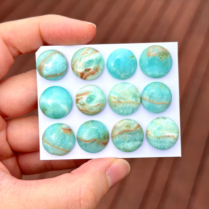 15mm Blue Carribean Calcite Cabochon Round Smooth - Choose your Stone (W12)