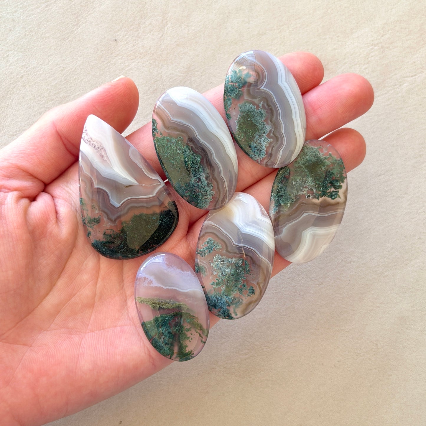 Moss Agate & Botswana Agate (Combo) Cabochon Smooth - Choose your Stone (W1)