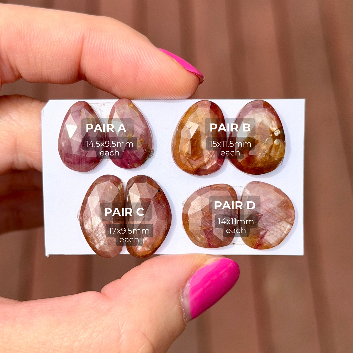 Pink/Yellow Silky Sapphire Cabochon Pairs Rosecut - Choose your Pair (W13)