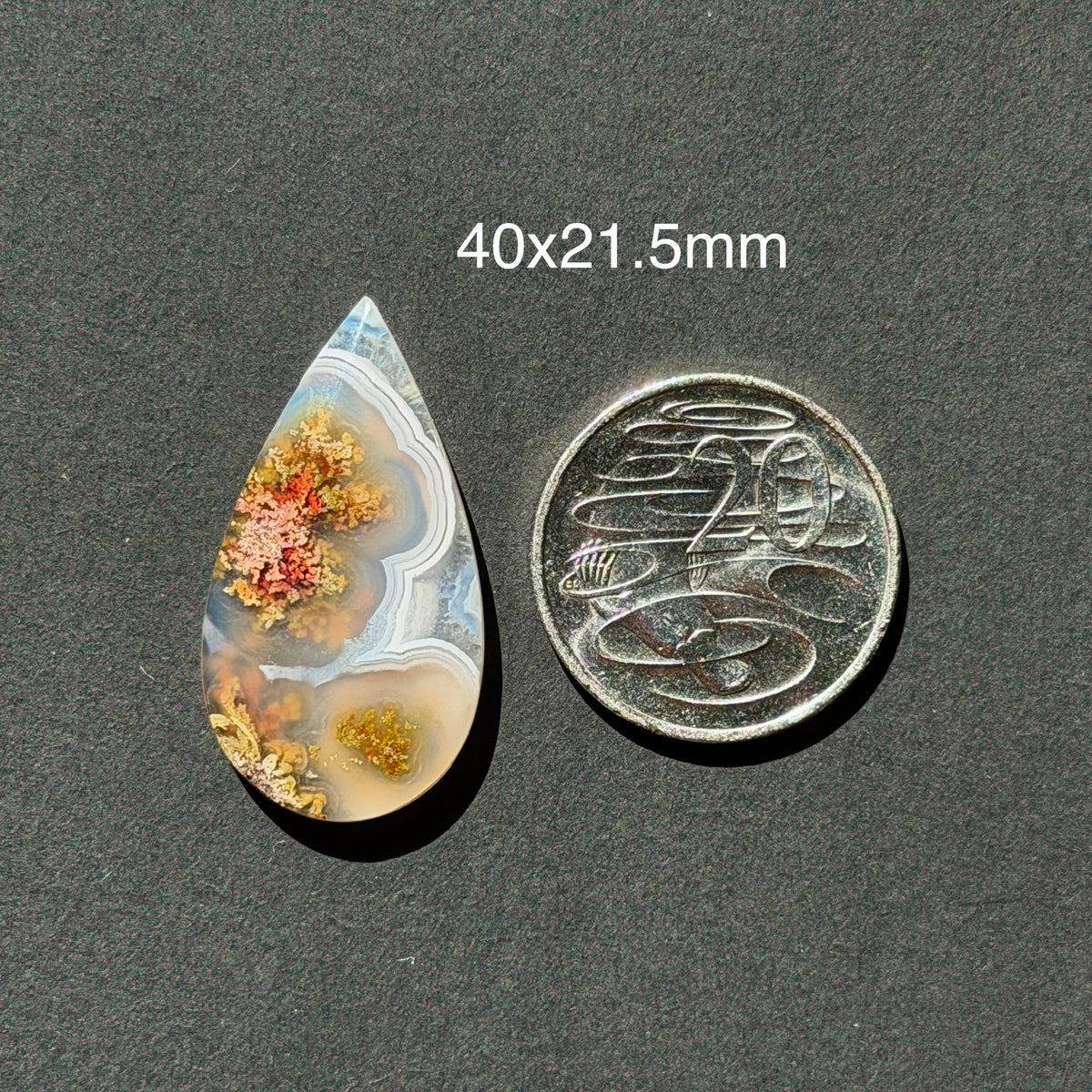 ‘Autumn at the Bend' Nebula Moss Agate Teardrop Cabochon - 40mm x 21.5mm (W17)
