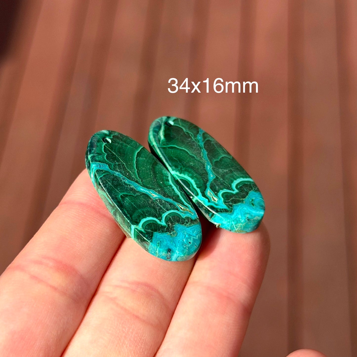 DRILLED Malachite Chrysocolla Cabochon Oval Pair - 34 x 16mm (W9)