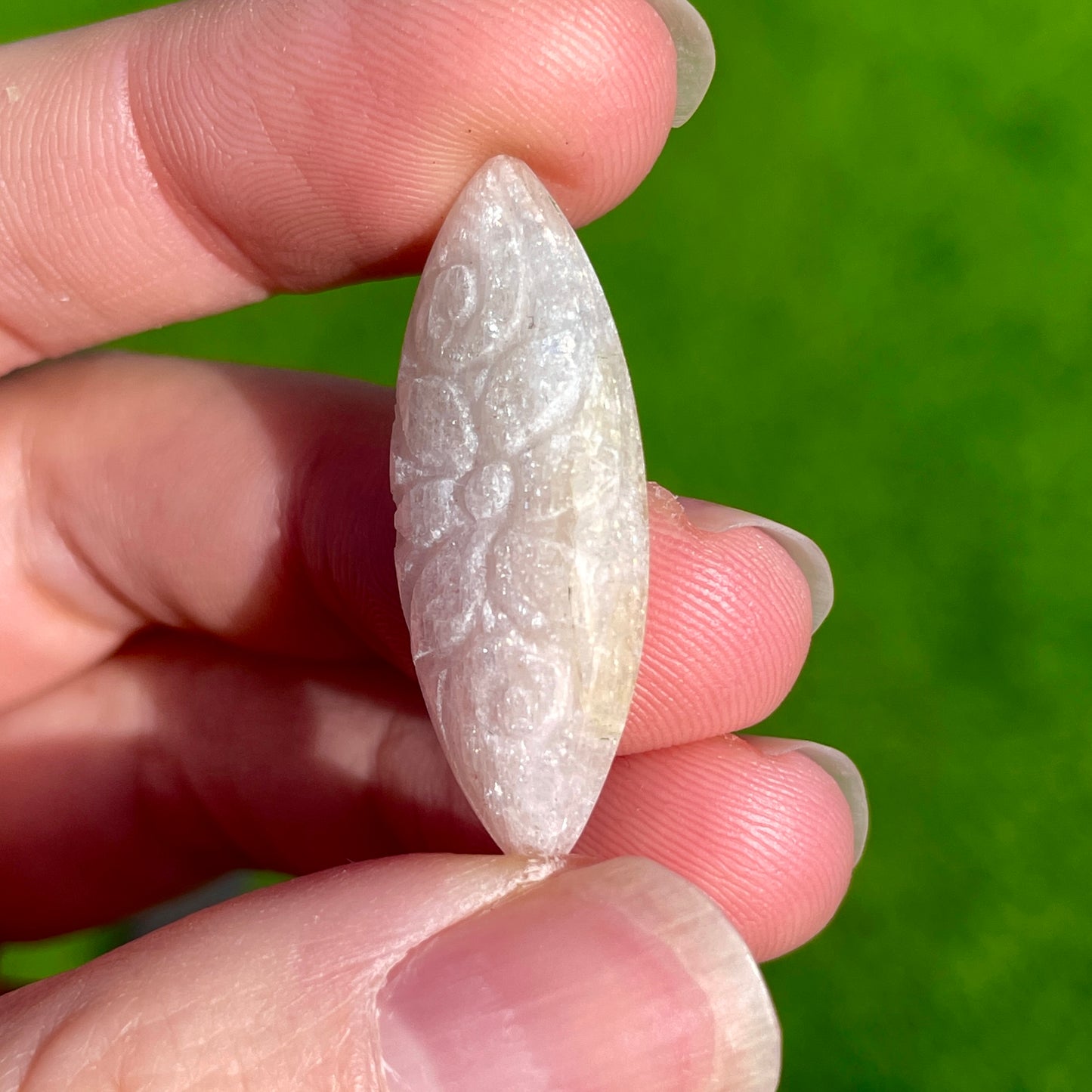 Belomorite Moonstone Flower Carved Marquise Cabochon - 33.5mm x 13mm - W5