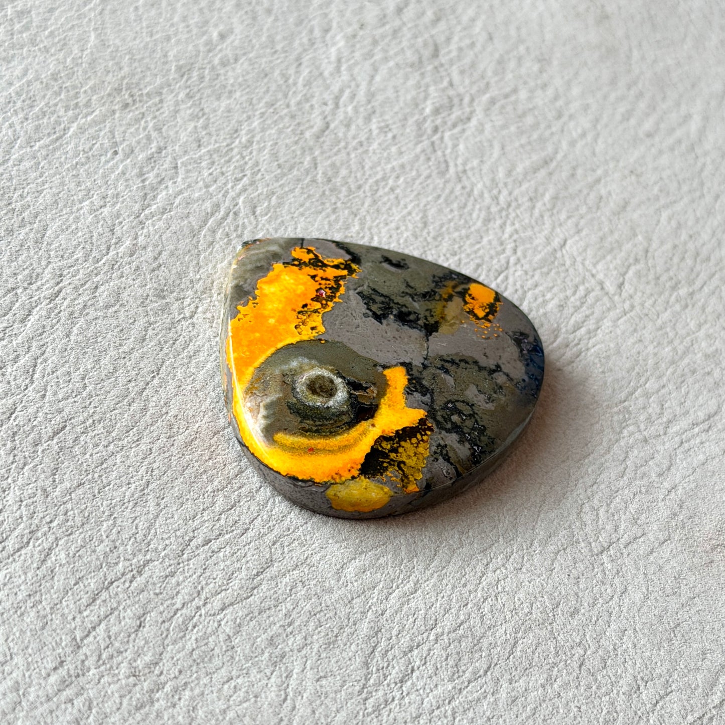 ‘Volcanic Eye’ Orbicular Bumblebee Jasper Teardrop Cabochon - 33mm x 34.5mm (W16)