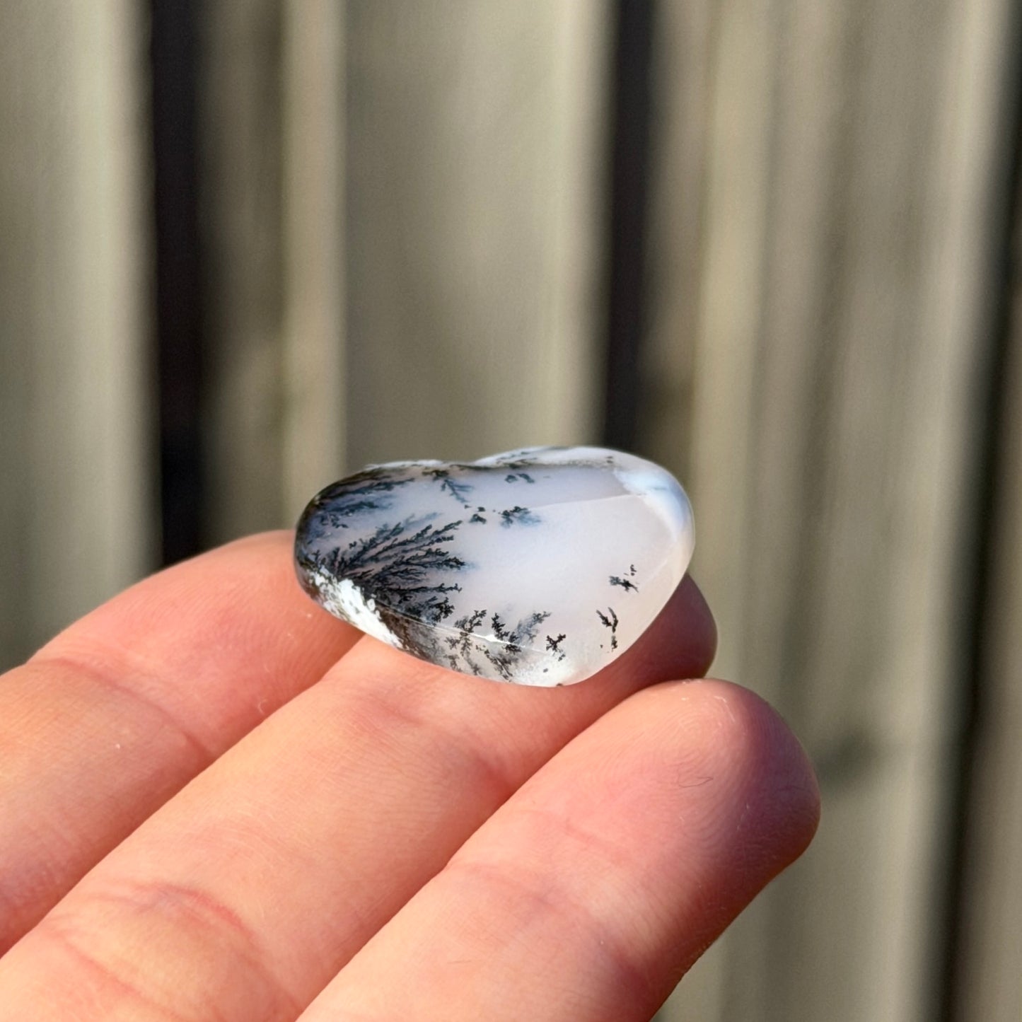 ‘Snowy Winter Branches’ Dendritic Opal Agate Heart Cabochon - 23mm x 24mm (W16)