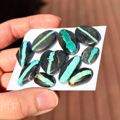 Hubei ‘Ribbon’ Turquoise Cabochon Smooth (Backed) - Choose your Stone W13