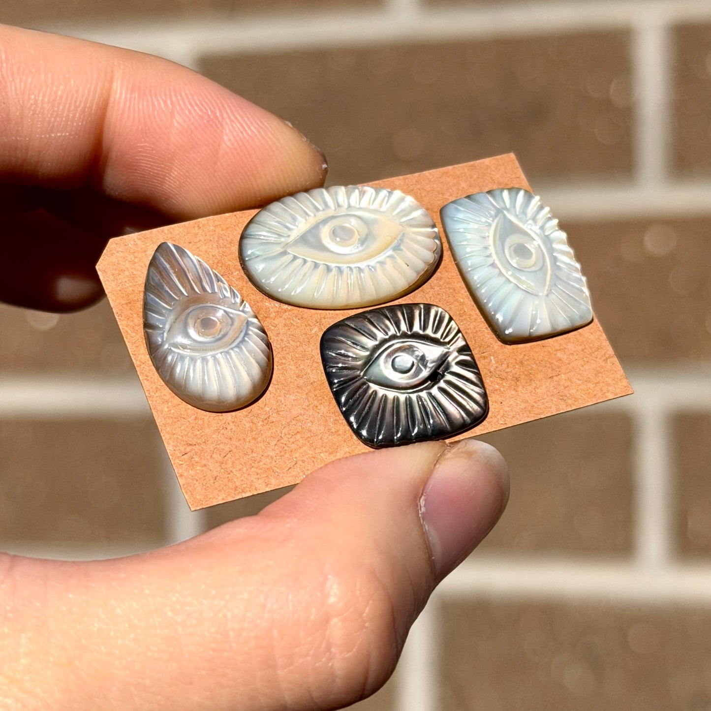 Mother of Pearl 'Evil Eye/Nazar' Hand Carved Cabochon - Choose your Stone (W12)