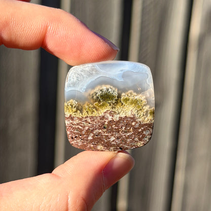 ‘Misty Hillside Grove' Banded Moss Agate Square Cabochon - 30mm x 30mm (W16)