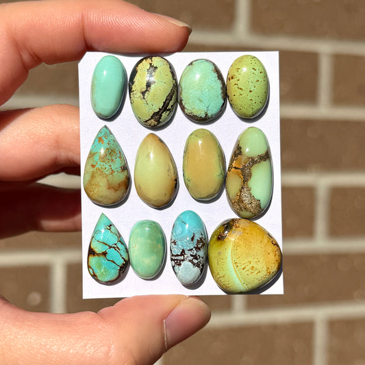 Mini Pastel & Lime Hubei Turquoise Cabochon Smooth (Backed) - Choose your Stone (W9)