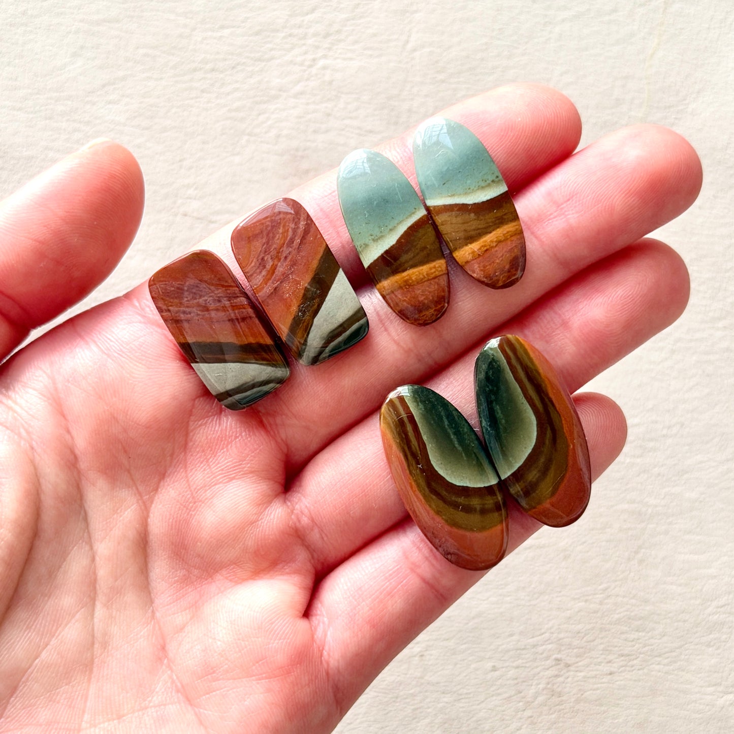 'Scenic' Polychrome Jasper Cabochon Pairs - Choose your Pair (W3)