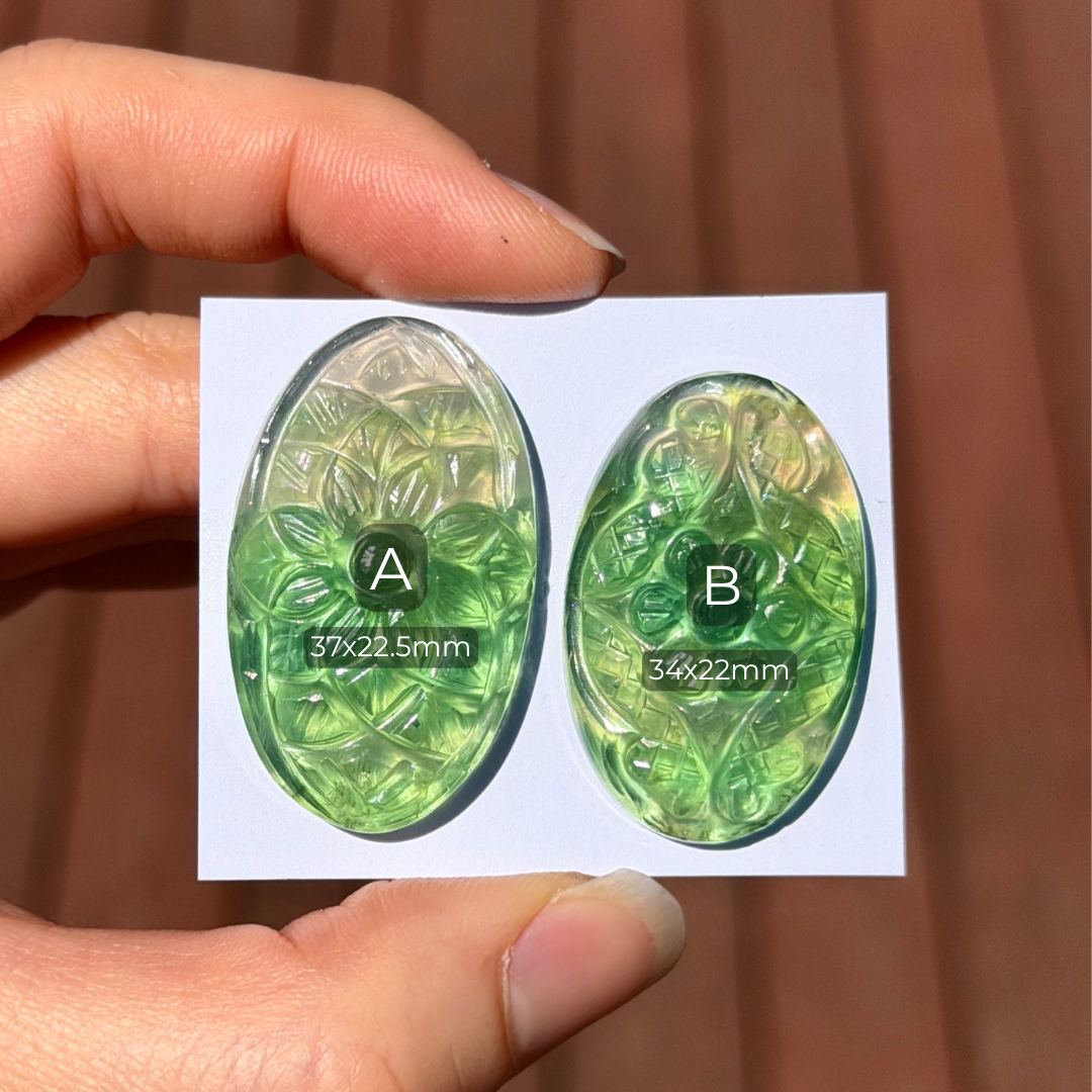 Green Fluorite Flower Carved Oval Cabochon - Choose your Stone (W17)