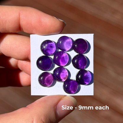 9mm Purple Amethyst Round Cabochons Smooth - Set of 2 (W2)