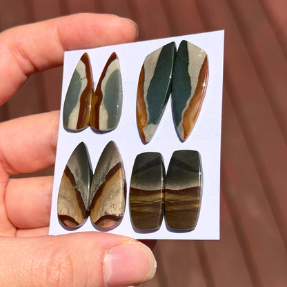 Scenic Polychrome Jasper Cabochon Pairs - Choose your Pair (W3-EY)