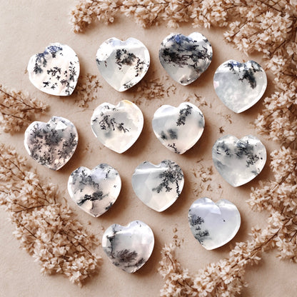 10x10mm Dendritic Agate Heart Briolette Beads (Rose Cut) - Choose your Stone (W10)