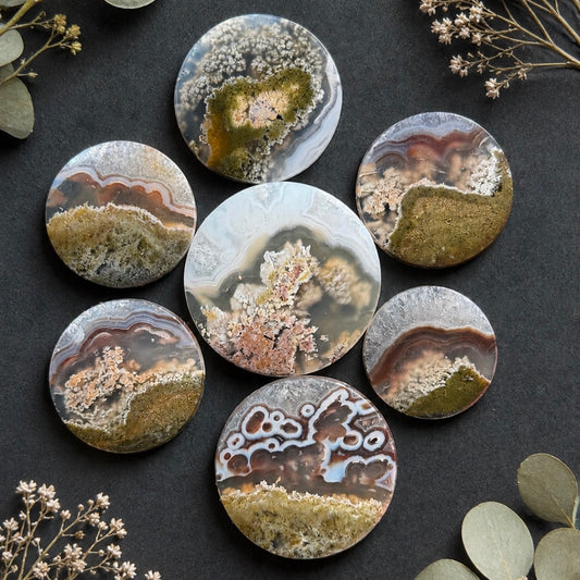 27-40mm Black Banded Moss Agate Round Cabochon Smooth - Choose your Stone (W15)