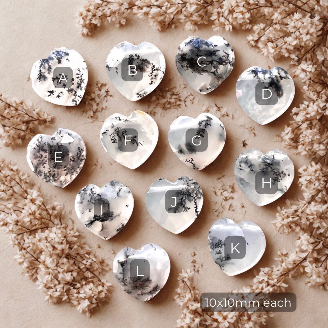 10x10mm Dendritic Agate Heart Briolette Beads (Rose Cut) - Choose your Stone (W10)
