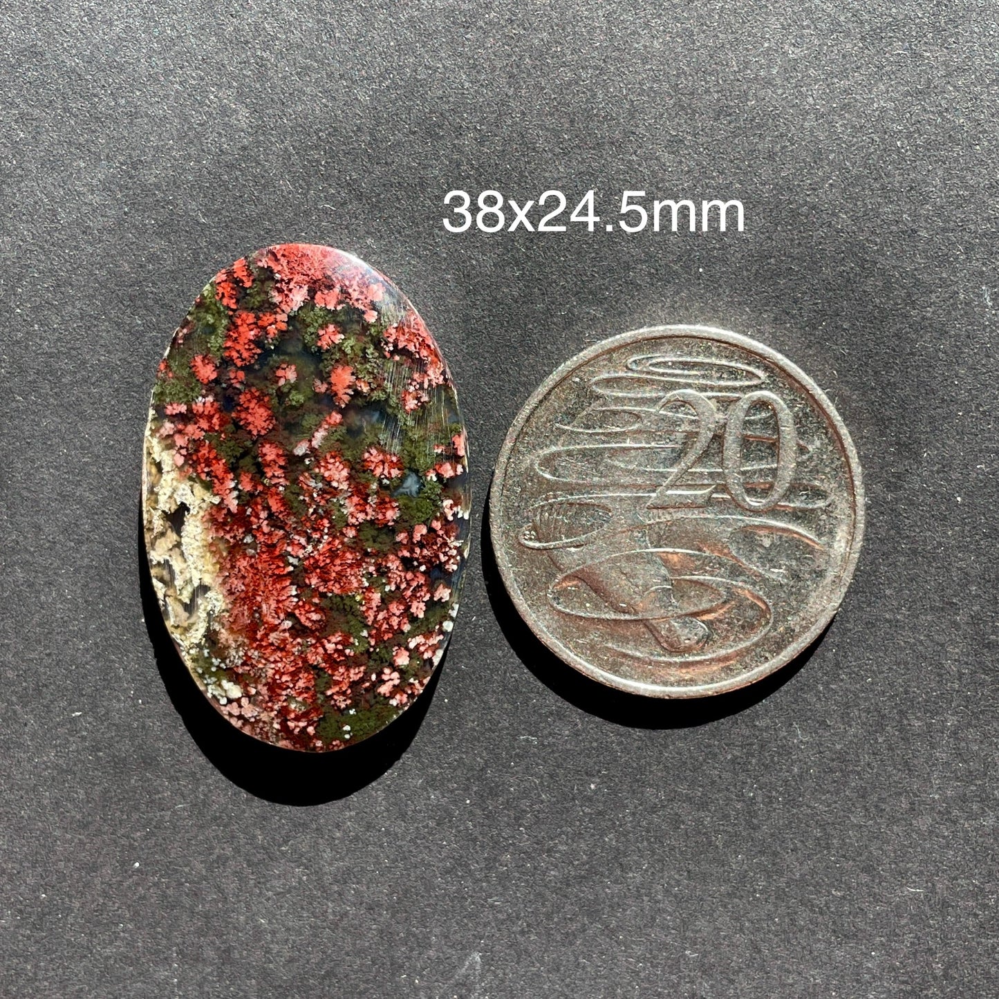 ‘Flower Portrait’ Red/Green Moss Agate Cabochon Smooth - 38x24.5mm (W2)