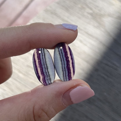 DRILLED Fluorite Cabochon Oval Pairs - Choose your Pair (W6)