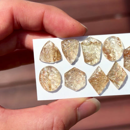 Mini Goldstone Floral/Botanical Carved Cabochon - Choose your Stone (W17)