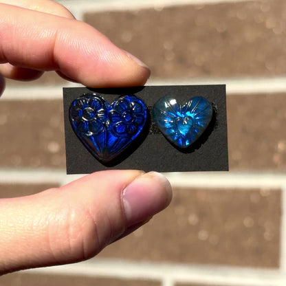 Labradorite (Blue flash) Flower Carved Heart Cabochon - Choose your Stone (W12)