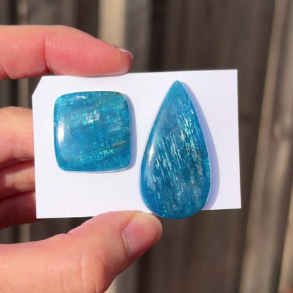 Neon Blue Apatite (Chatoyant) Cabochon Smooth - Choose your Stone (W15)