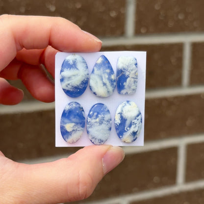 White/Dark Blue Plume Agate Doublet Cabochon Smooth - Choose your Stone (W9-EY)