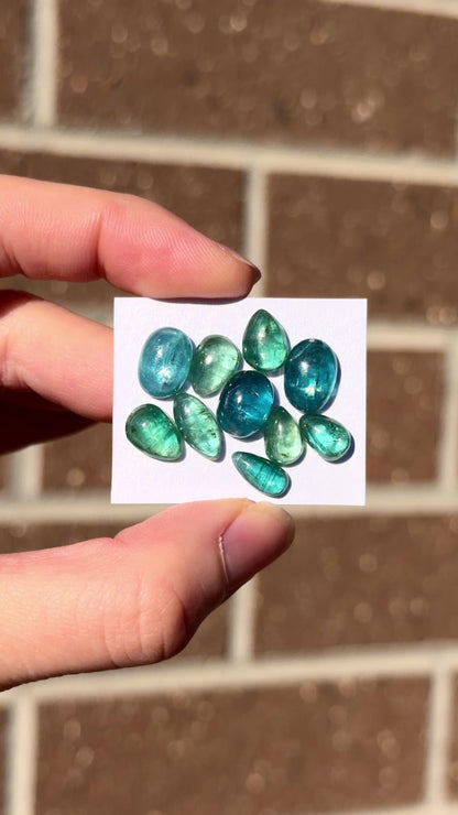 10pcs (Juicy) Emerald, Teal & Mint Kyanite Cabochons Smooth - 9-12mm (FULL LOT) (W14)