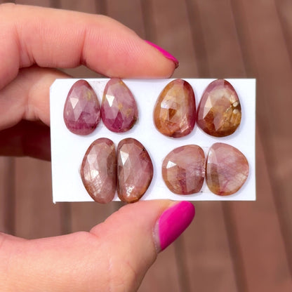 Pink/Yellow Silky Sapphire Cabochon Pairs Rosecut - Choose your Pair (W13)