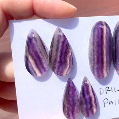 DRILLED Purple/Candy Fluorite Cabochon Pairs - Choose your Pair (W11)