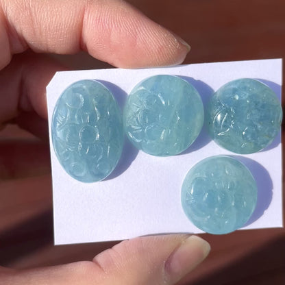 Aquamarine Flower Carved Cabochon - Choose your Stone (W10)