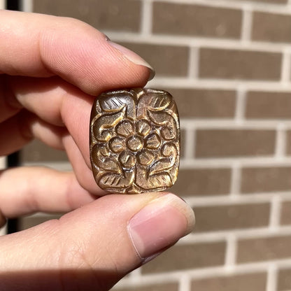 Golden Sunstone Flower Carved Rectangle Cabochon - 24.5mm x 21mm - W3