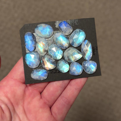 12-19mm Rainbow Moonstone Cabochon Rose cut - Choose your Stone (W8)